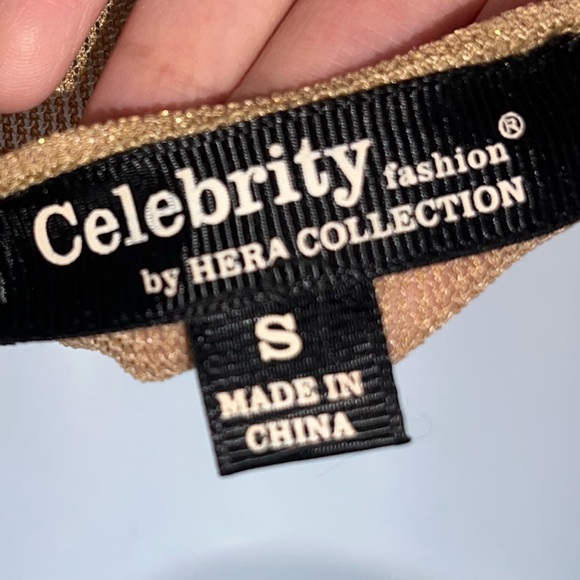 Celebrity Fashion by Hera Collection Gold Shimmer Zip-Front Bodysuit – Size S - Picture 5 of 5